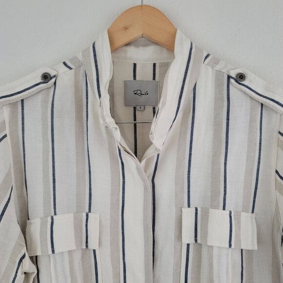 Rails Coco Stripe Linen Utility Military Jacket Womens Sz S Minimalist Layering - Picture 2 of 16
